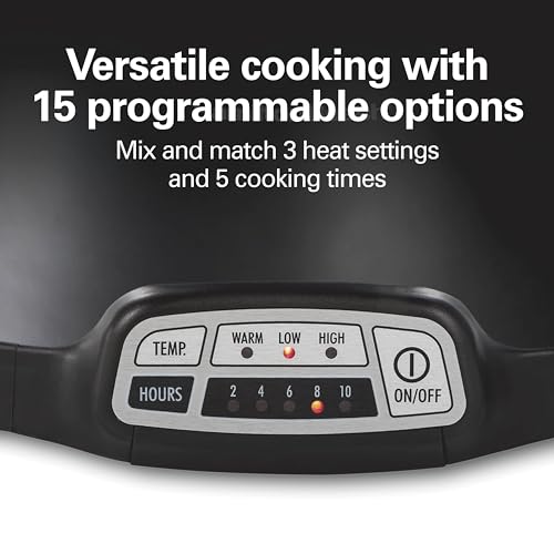 Portable 7 Quart Programmable Slow Cooker with Three Temperature Settings (Lid Latch Strap for Easy Travel, Black / 7 Quarts)