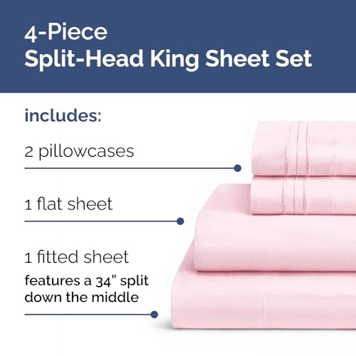 Flex Top Split Head King 4 Piece Sheet Set (32 - Light Pink / Split Head/Flex Top)