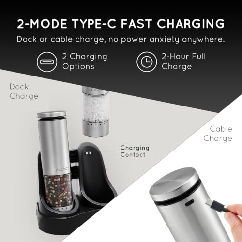 Rechargeable Electric Salt and Pepper Grinder Set with Charging Base (2 Count)
