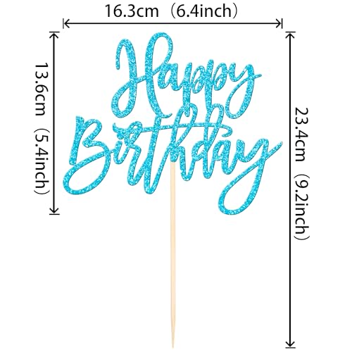 1 PCS Happy Birthday Cake Topper Glitter Happy Birthday Cake Pick for Celebrating Happy Birthday Anniversary Theme Party Cake Decorations Supplies Light Blue