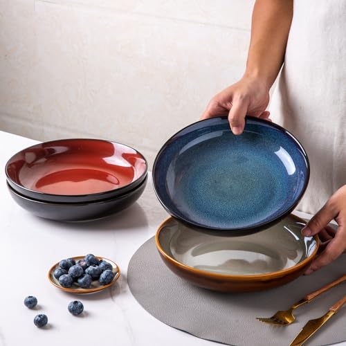 9.0" Ceramic Pasta Bowls Set of 4 (Set of 4 / Colorful)