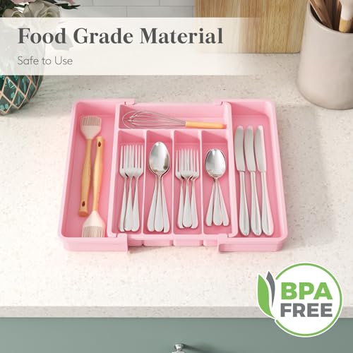 Expandable Silverware Drawer Organizer (Pink / Medium Wide(8.5-14''W x 12''D))