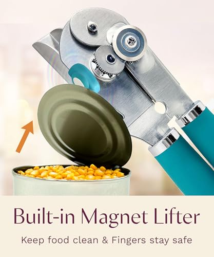 Heavy Duty Manual Can Opener with Magnetic Lid Lifter (Teal)