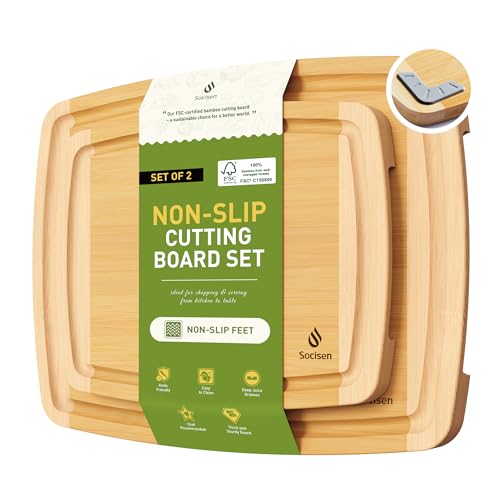 Bamboo Cutting Board Set Non Slip Feet Over Sink Brides Her Wedding Day Bridal Shower Engaged Engagement Hostess Couple Newly Wed House Christmas Married Future Mrs fiancee Unique Cool Gifts (2-Piece / Two-Tone Bamboo)