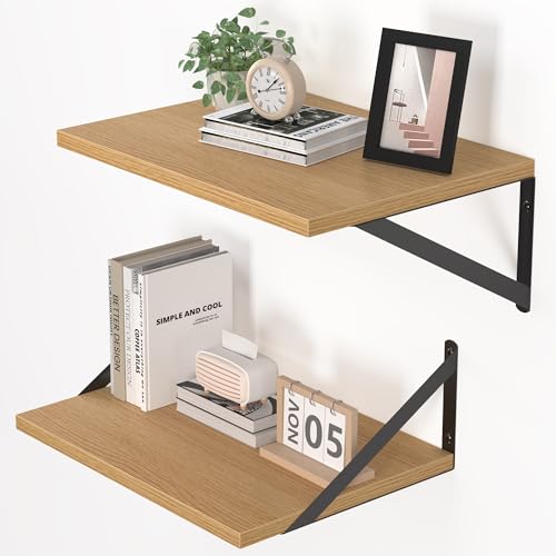 16W x 12D Deep Floating Shelves Set of 2 Oak (Oak With Black Metal Bracket / 16wx12dx5.8h)