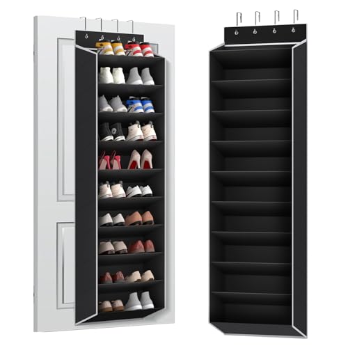 10 Tiers Large Size Over the Door Shoe Organizer Storage (Black-10 cell)