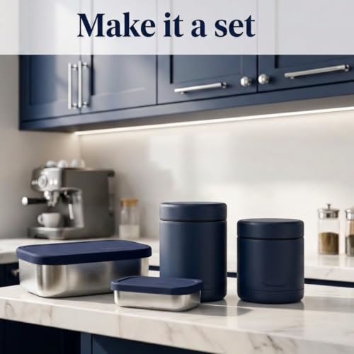 Flexibento Leak proof Stainless Steel Lunch Box Containers with Silicone Lids (ZA-Navy-47OZ-SetOf2)