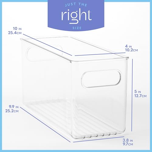 Plastic Food Storage 6 Pack Clear Container Bin with Handles for Organizing Kitchen (6 Count)
