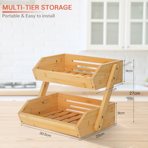 2 Tier Bamboo Fruit Basket for Kitchen Counter (Bamboo / 2-Tier)