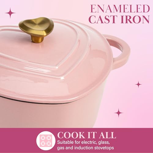 Enameled Cast Iron Dutch Oven Pot with Lid (Pink / 4-Quart)