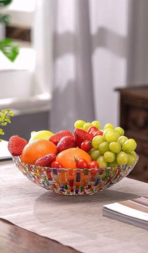 Hand Painted Colorful Woven Glass Crystal Salad & Fruit Bowl Decoration (Colorful)