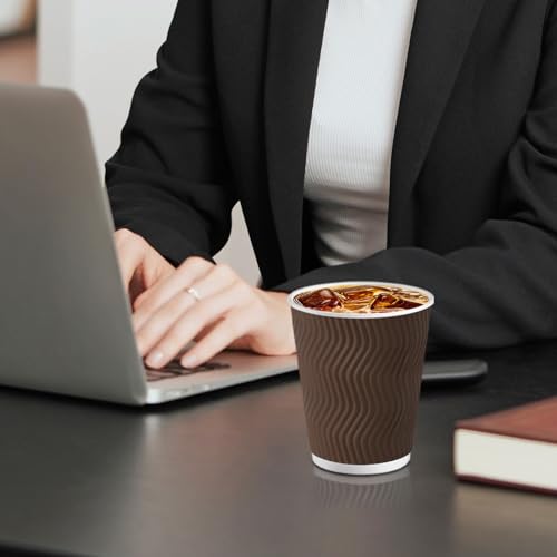 120 Pack 10 oz Insulated Disposable Paper Coffee Cups Brown (Brown / 10 oz)