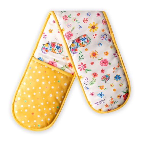 Double Oven Mitts 100% Cotton Double Oven Glove (034 - Happy Florals - Sweety / 7" x 35" (Double Oven Mitt))