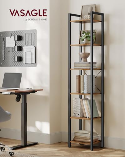 6 Tier Bookshelf (Rustic Brown + Ink Black / 6 Tiers (11.8"D x 15.7"W x 73.2"H))