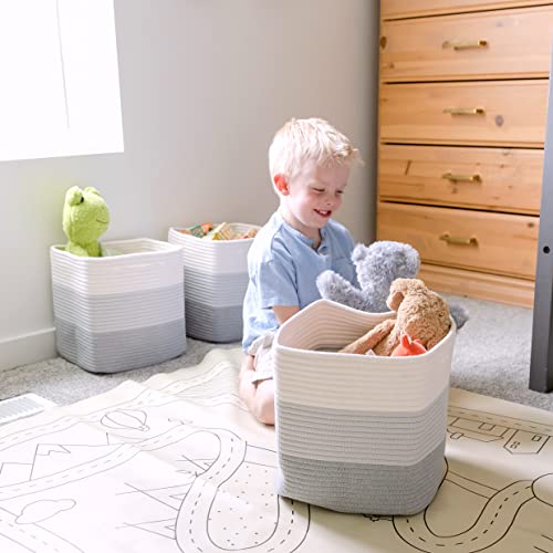 Storage Cubes 11 Inch Cotton Rope Woven Baskets for Organizing (3-Tone Gray)