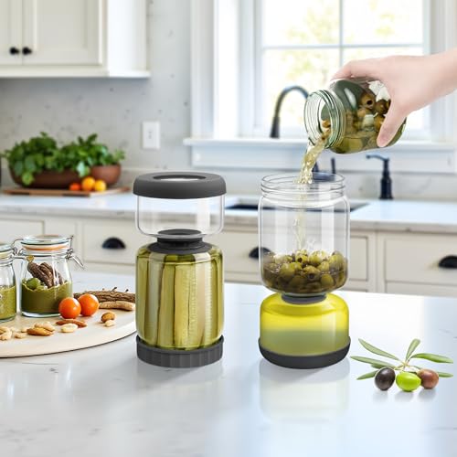Glass Pickle Jar with Strainer Flip (46oz Smoky Grey Pickle jar)