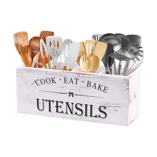 Kitchen Utensil Holder for Counter or Countertop (White Utensil Holder 4)