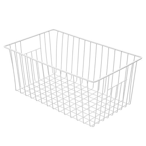 Large Wire Storage Baskets Freezer Organizer Baskets (16in x 9.8in x 7in(4Pack) / White, 4Pack)
