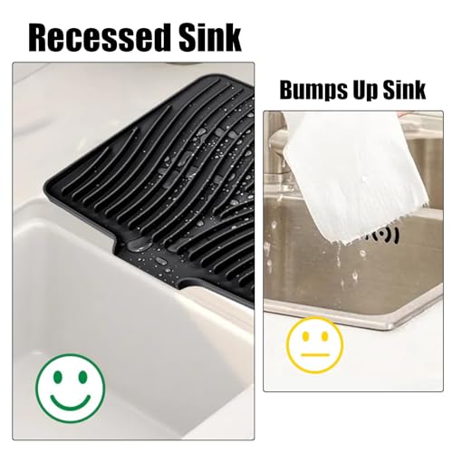 Silicone Dish Drying Mat for Kitchen Counter (Black-1pc / 16" x 12")