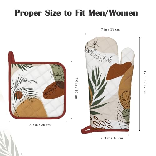 Boho Leaf Oven Mitts and Pot Holders Set (Boho Leaf / Oven Mitt x2 & Pot Holder x2)