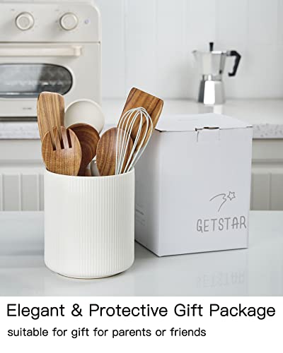 Large Kitchen Utensil Holder (Striped White / 7.2" H)
