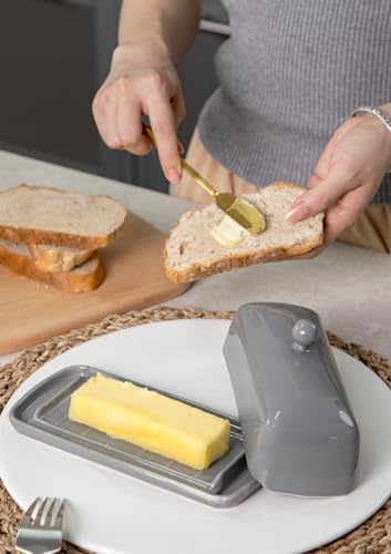 Ceramic Butter Dish with Lid for Countertop (Gray)