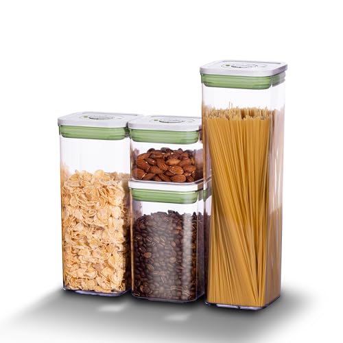 Set of 4 Pop Airtight Food Storage Containers with Date Recording Lids (Green-Set of 4 (Varied))