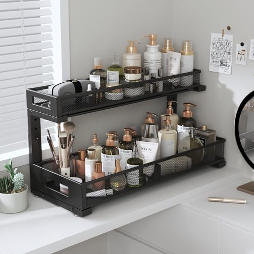 2 Pack 19IN Depth Under Sink Storage Organizer (Black / 2 Pack-19"Dx11.4"-16.14"H)