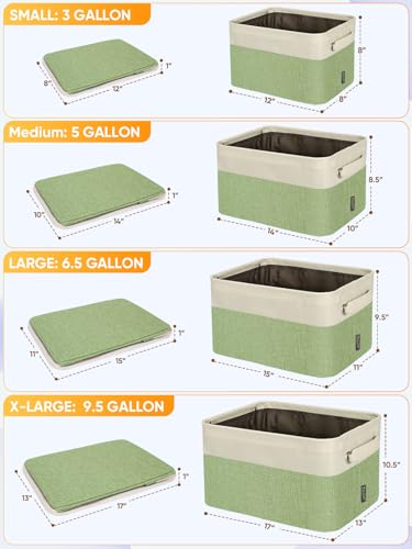 2 Pack Fabric Closet Storage Bins for Shelves (Green / 2PCS/Medium-14x10x8.5)