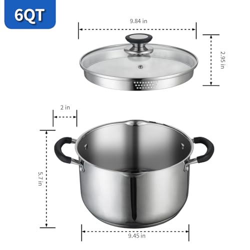 6 Quart Stainless Steel Stock Pot with Strainer Glass Lid (6 Quarts)
