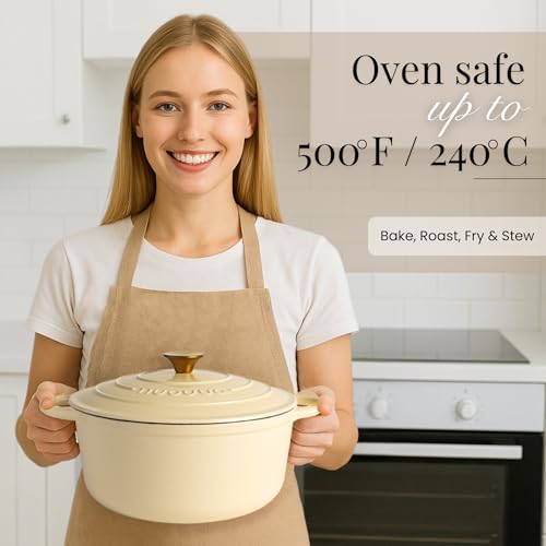 Cast Iron Dutch Oven with Lid (Cream / 7.3-Quart - Deep)