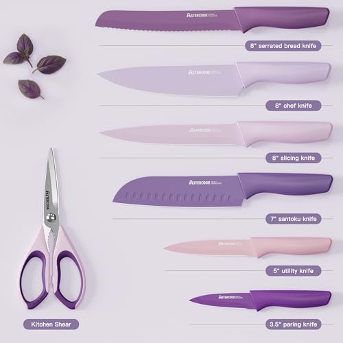 Knife Set 13 Pieces Kitchen Knives Set with Healthy Anti (Purple)