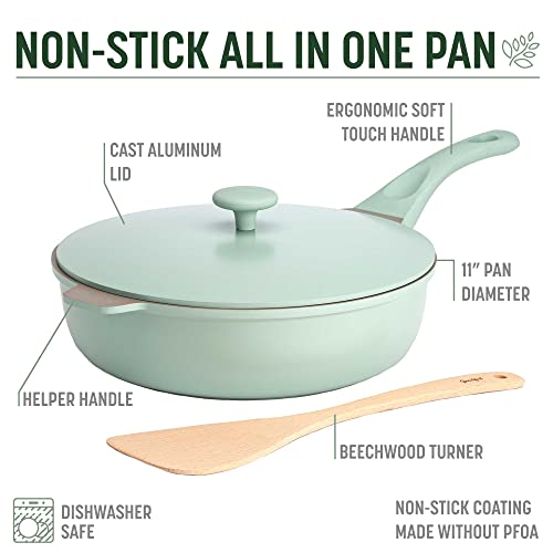 All-in-One Pan, Multilayer Nonstick Cookware Set, High-Performance Construction, Multipurpose Design Replaces Multiple Pots and Pans, Dishwasher Safe, 11-Inch, 4.4-Quart Capacity, Sage Green (Sage Green / 11-Inch / All-In-One Pan)