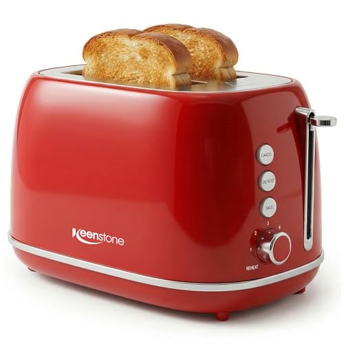 2 Slice Stainless Steel Toaster Retro with 6 Bread Shade Settings (2 Slice / Red)