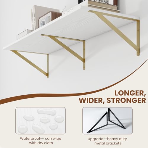 36W x 12D Deep Floating Shelves Set of 2 White & Gold (White With Golden Bracket / 36Wx12Dx5.8H)
