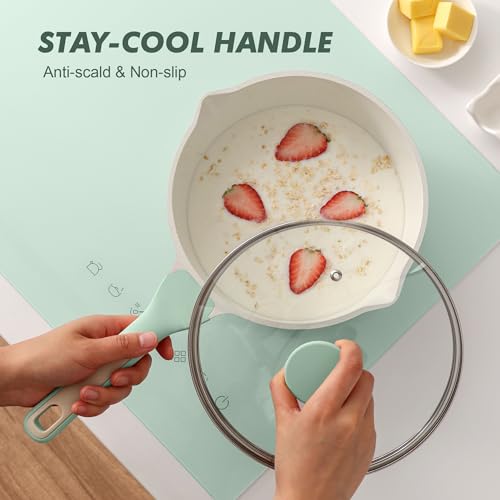 Ceramic Nonstick Saucepan with Double Pouring Spout (Mint Green / 3 Quarts)
