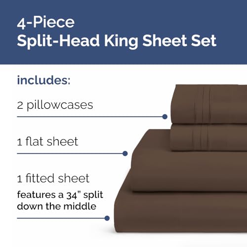 Flex Top Split Head King 4 Piece Sheet Set (09 - Brown / Split Head/Flex Top)