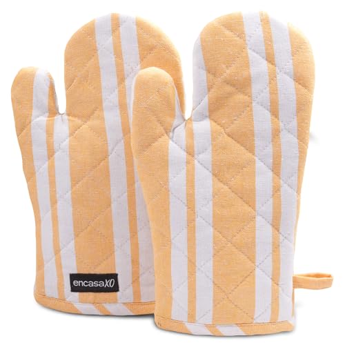 Oven Mitts Heat Resistant Kitchen Gloves (Oven Gloves / Franca Yellow Stripes)