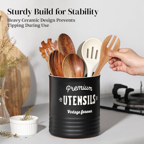 7.2" Large Ceramic Utensil Holder for Kitchen Counter (7.2 Inch / Matte Black)