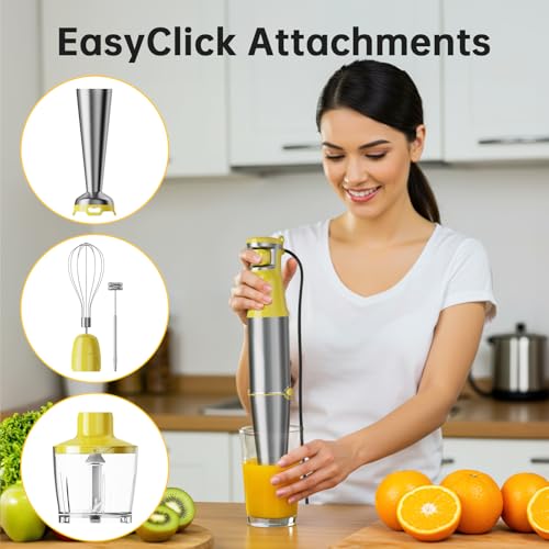 Immersion Blender Handheld Corded Hand Blenders Set 1100W (Yellow / 5 in 1)