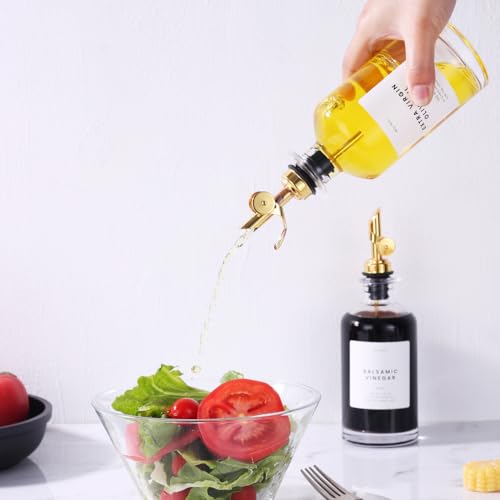 Glass Oil Dispenser Bottle for Kitchen (350ml, Set of 1 Bottle / Gold)