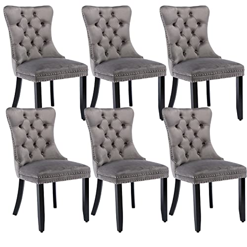 Grey Velvet Dining Chairs Set of 6 (Grey)