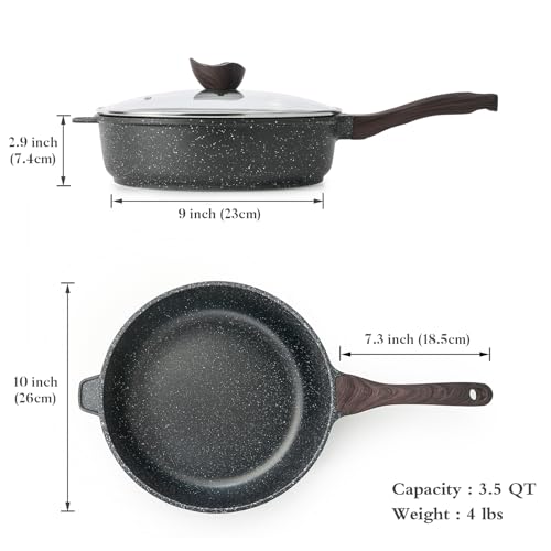 Nonstick Deep Frying Pan Skillet with Lid (Classic Granite / 10 Inch)