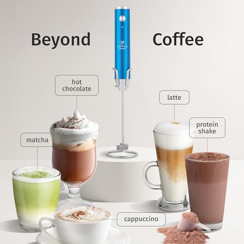 Rechargeable Milk Frother Handheld (Lux Metallic Blue / Rechargeable Z1 Motor Max)
