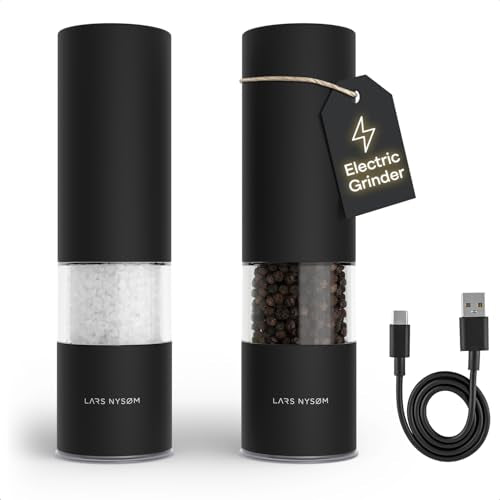 Electric Salt and Pepper Grinder Set (Carbon Black / Set of two electric mills)