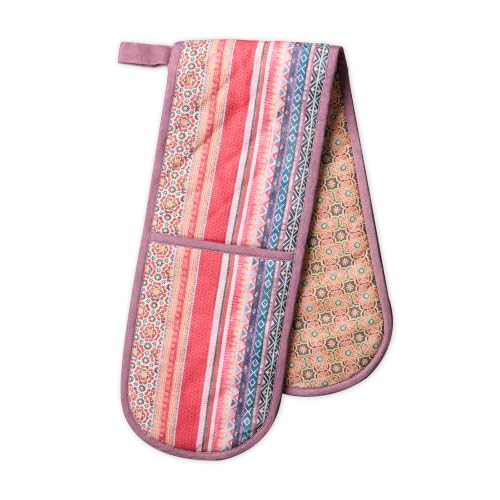Double Oven Mitts 100% Cotton Double Oven Glove (075 - Ispahan / 7" x 35" (Double Oven Mitt))