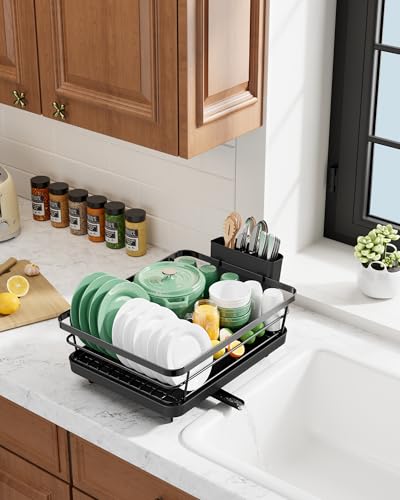 Dish Drying Rack for Kitchen Counter (Black / 12''W x 15.5''L - 1 Tier)