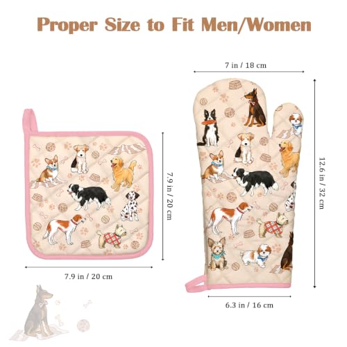 Cute Dog Oven Mitts and Pot Holders Set (Dog / Oven Mitt x2 & Pot Holder x2)