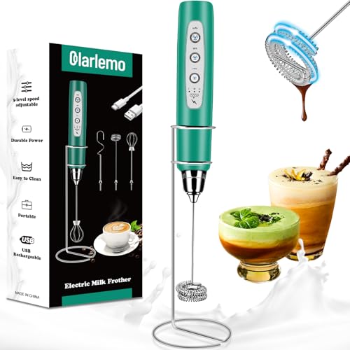 Milk Frother Handheld Rechargeable with Stand (with stand / Green)