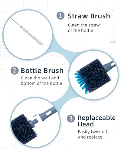 2 in 1 Bottle Brush with Straw Cleaner Brush (Grayish Blue / 2pcs)